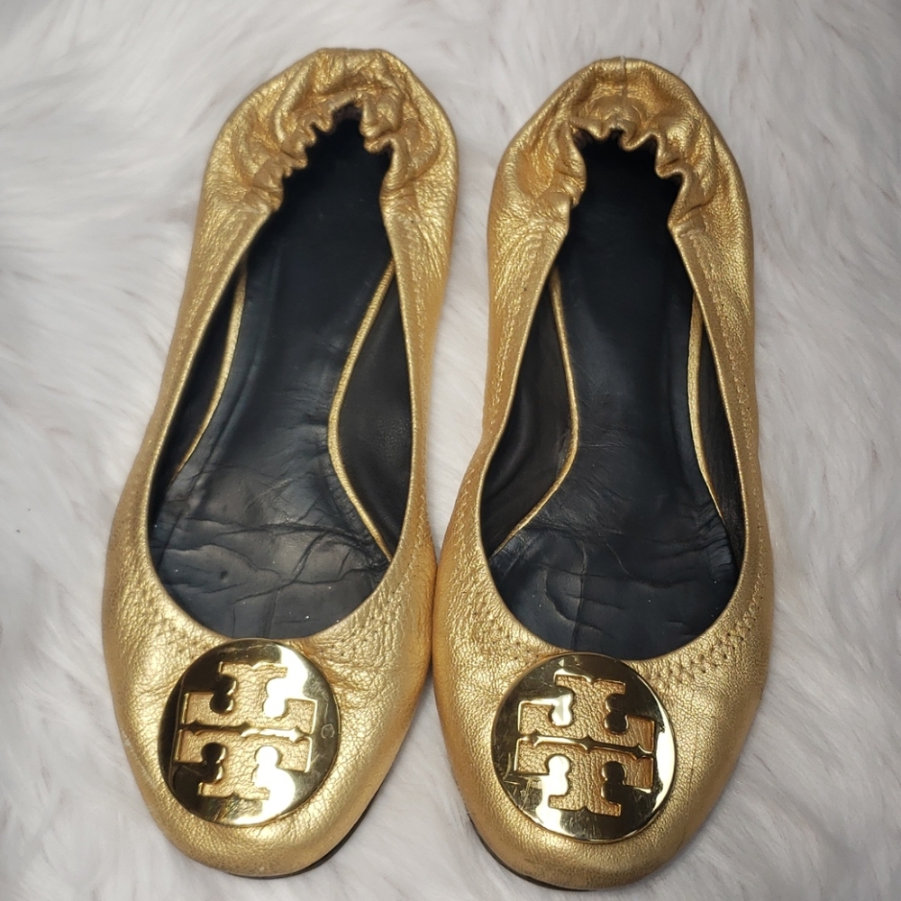 Tory Burch Reva Flats Gold Size 7